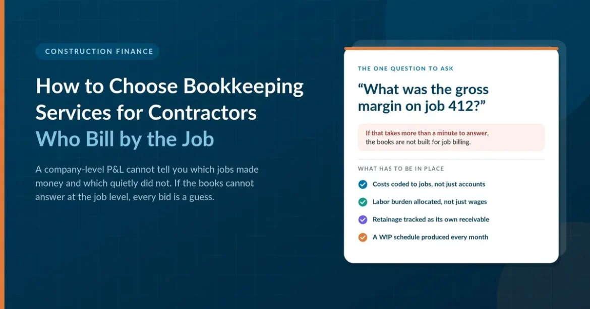 Alt text: Bookkeeping services for contractors showing job-level costs, labor, retainage, and WIP tracking